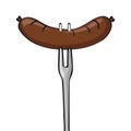 Delicious BBQ sausage on a fork Royalty Free Stock Photo